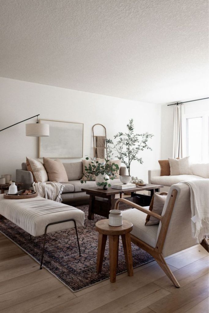 Organic Modern Living Room With Different Wood Tones - Loves From Bet