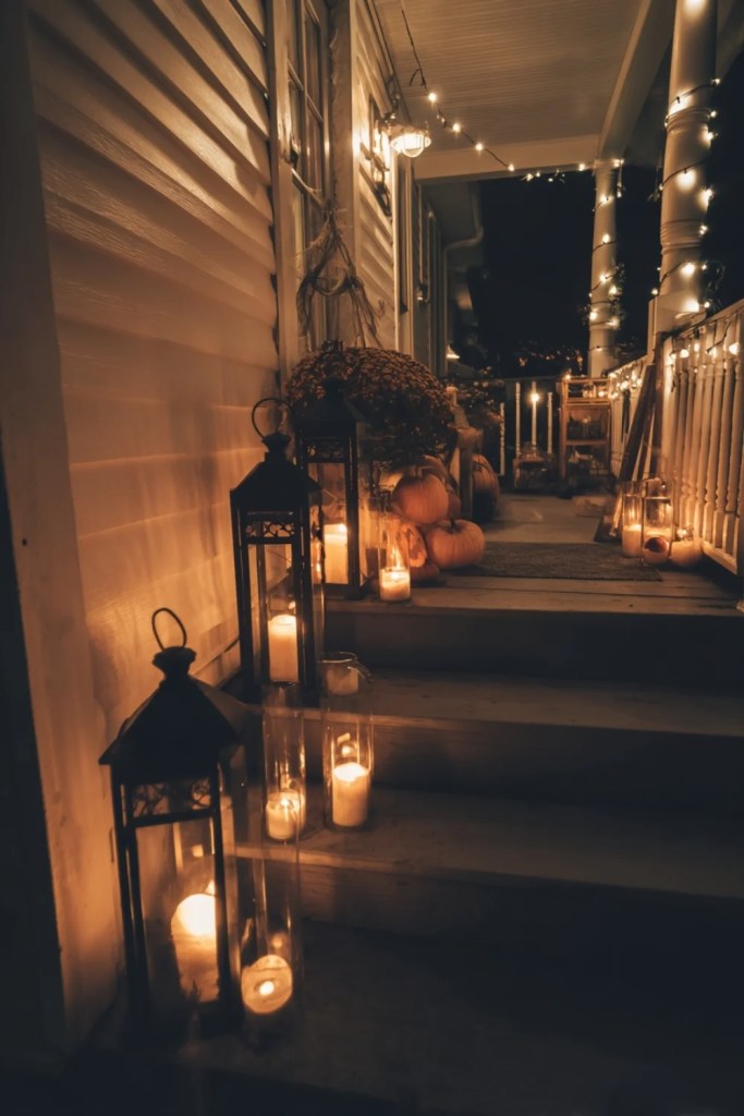 Lantern-Lit Porch Stairs for a Warm Halloween Glow-halloween front porch ideas-loves from bet