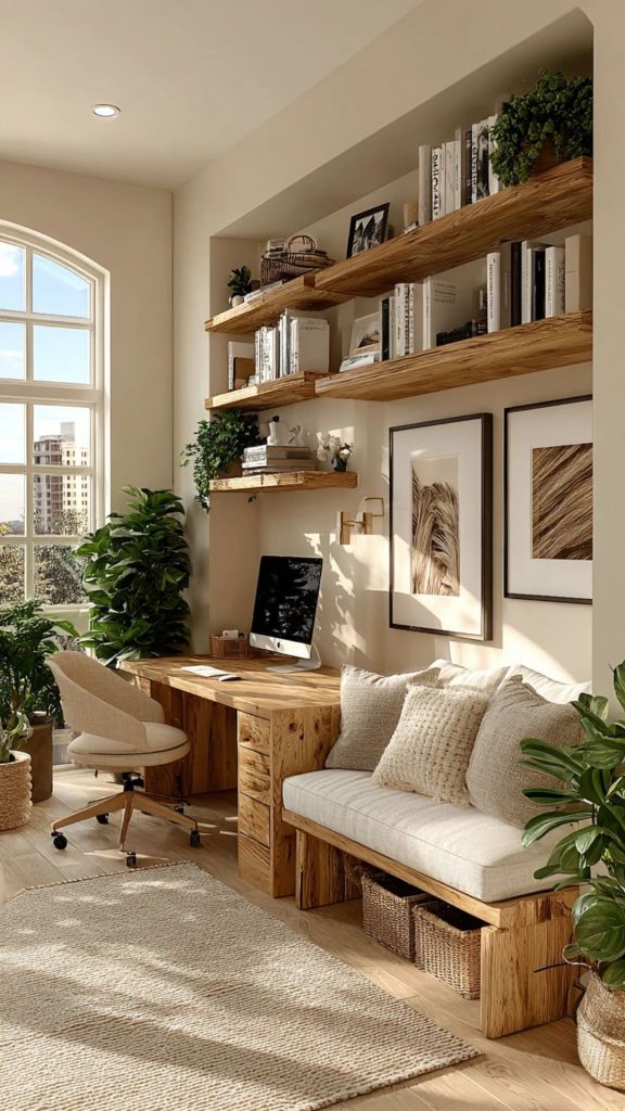 Organic Modern Office with Cozy Built-in Seating