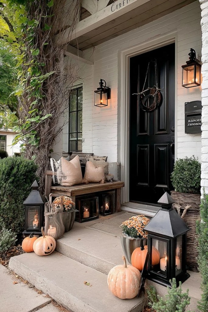 Autumn Bench and Pumpkins for Welcoming Porch Style-halloween front porch ideas-loves from bet