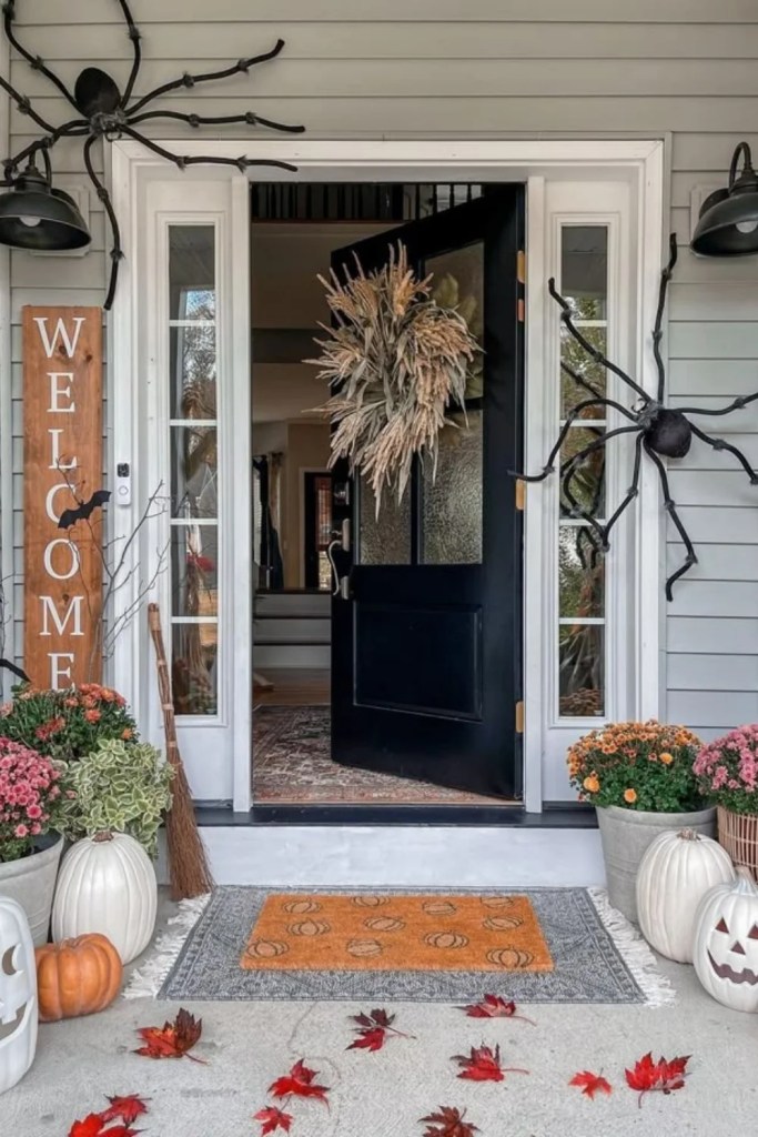 Spider Web Porch With Pumpkins and Cozy Vibes-halloween front porch ideas-loves from bet